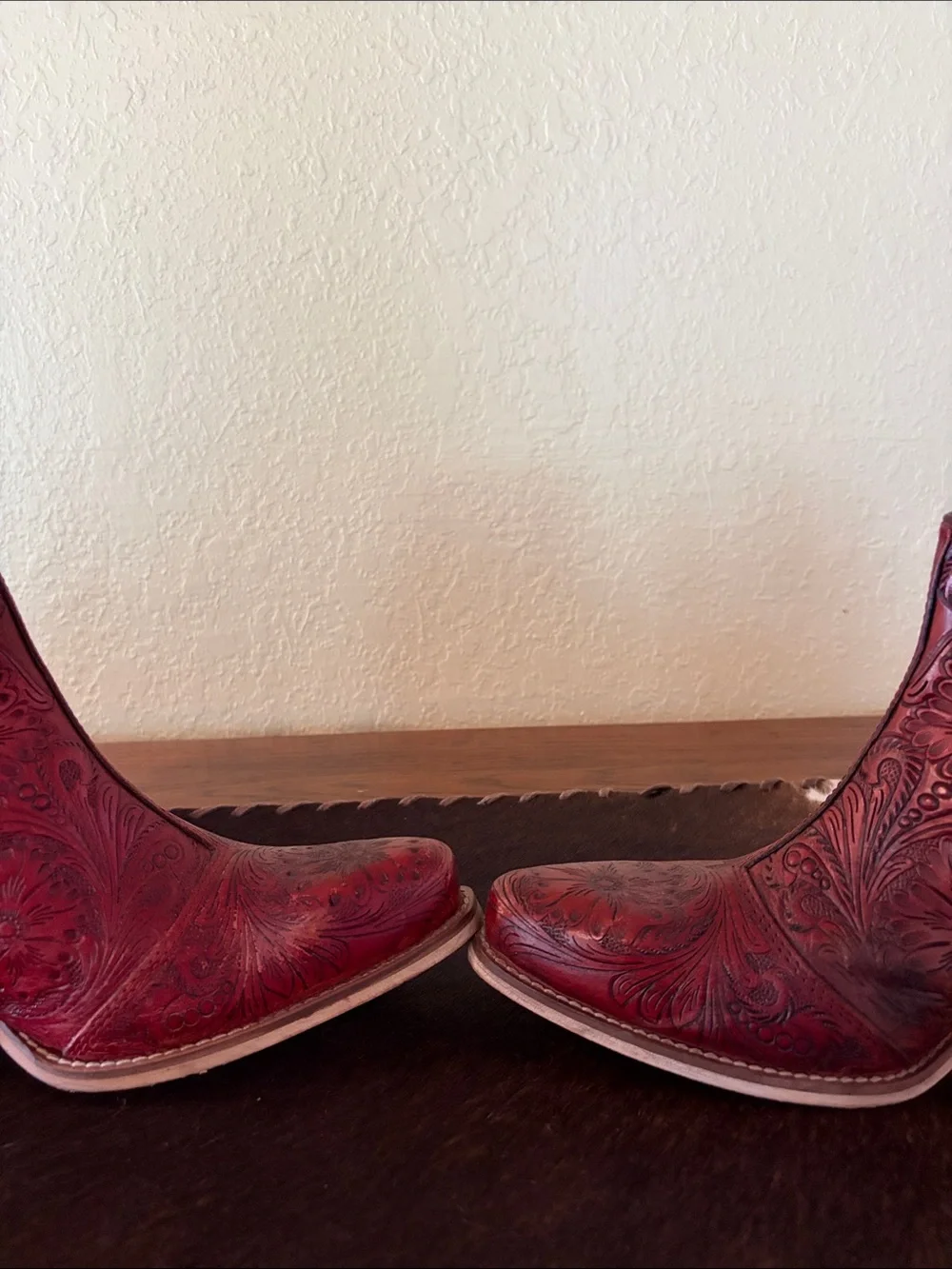 Myra Bag Red Tooled Floral Leather Ankle Booties - Picture 9 of 12